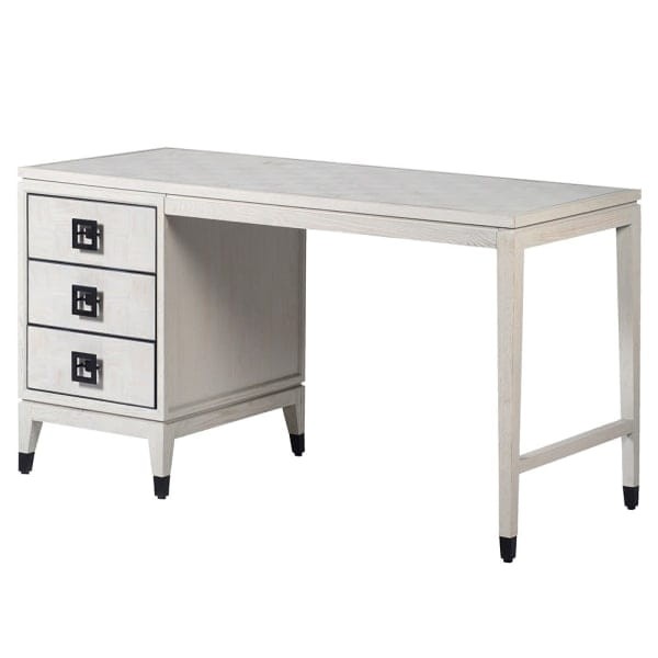 Light Oak Desk 140x77.5 cm oak three drawers iron details
