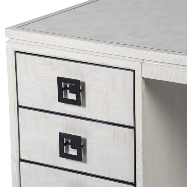 Light Oak Desk 140x77.5 cm oak three drawers iron details