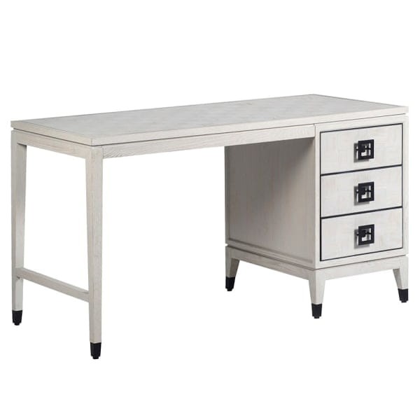 Light Oak Desk 140x77.5 cm oak three drawers iron details