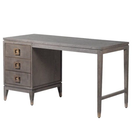 Camile Oak Desk 140x77.5 cm grey oak three drawers brass details