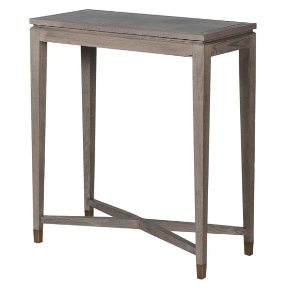 Camile Oak Grey Small Narrow Console Table with Brass Details - 76 cm