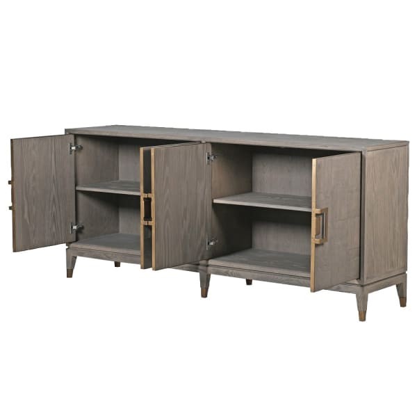 Camile Oak Grey Four-Door Sideboard with Brass Details – 193 × 86 cm