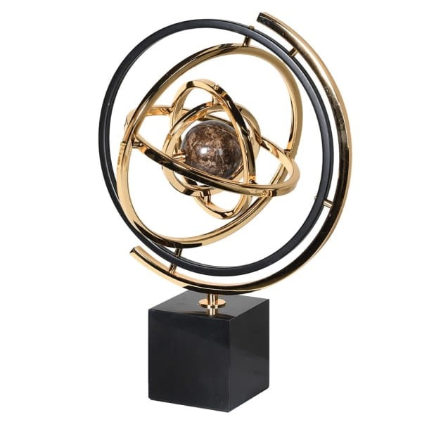 Marble armillary sphere 43 cm in gold and black