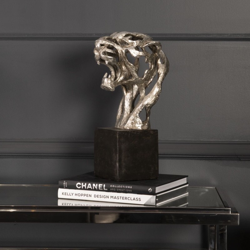 Sloane Tiger sculpture 41 cm tiger head silver black base