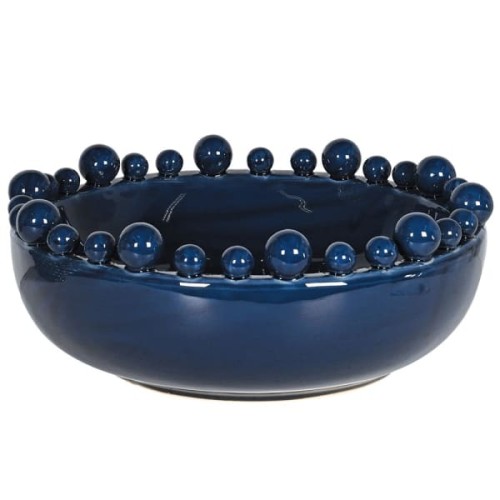 Bubble Blue Ceramic Centrepiece Bowl with Beaded Rim, 38 cm