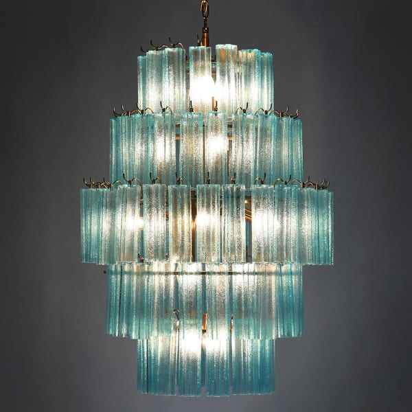Blue glass panels on the Maldon Blue chandelier