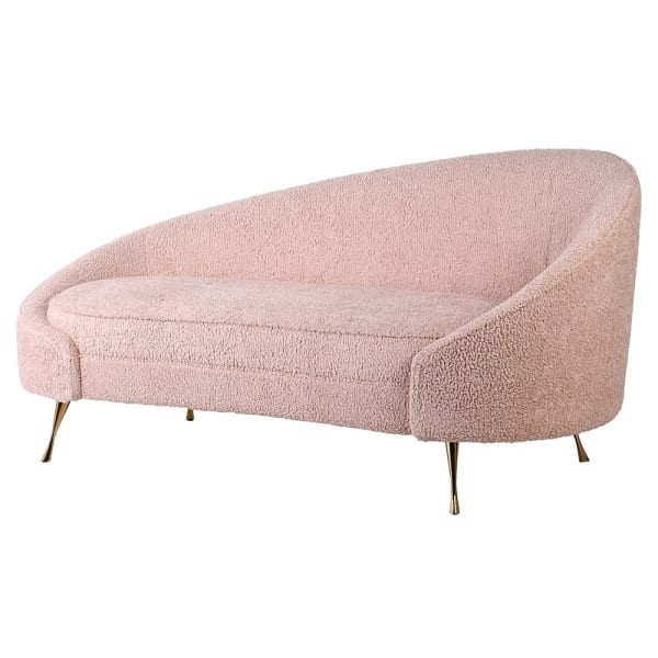 Boucle Blush 2 Seater Sofa 160x79 cm curved shape light pink upholstery golden legs