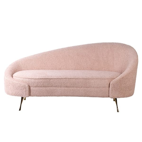 Boucle Blush 2 Seater Sofa 160x79 cm curved shape light pink upholstery golden legs