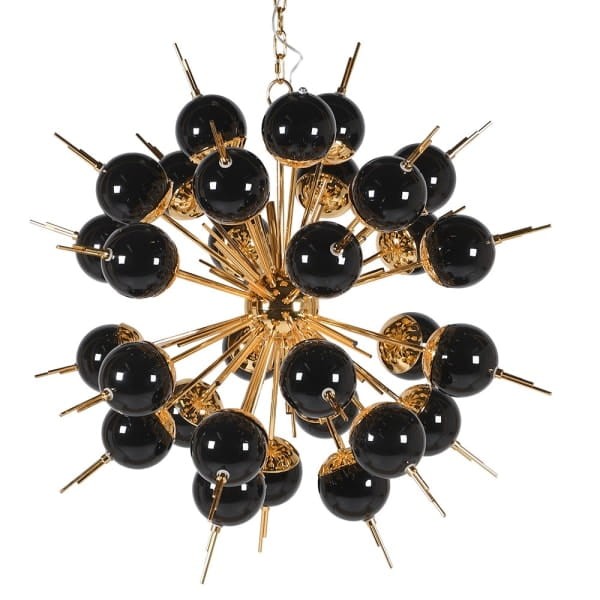 Satellite Black Chandelier 82x95 cm black balls golden frame