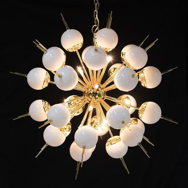 Satellite White Chandelier 82x95 cm White Spheres with Gold Frame