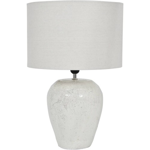 White Classic Table Lamp 58 cm – White Ceramic Base with Light Linen Shade