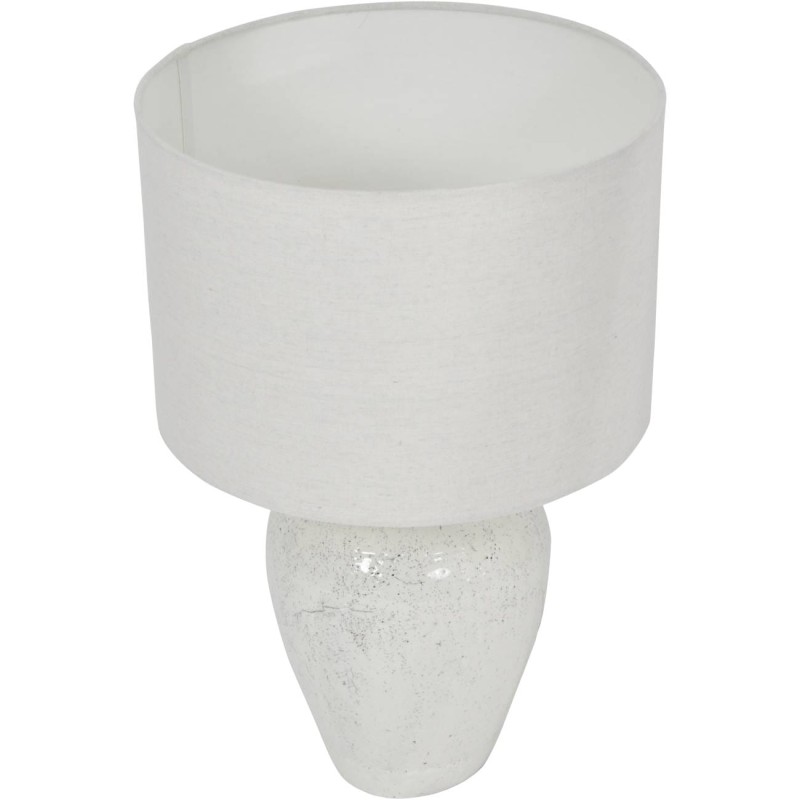 White ceramic table lamp with light linen shade