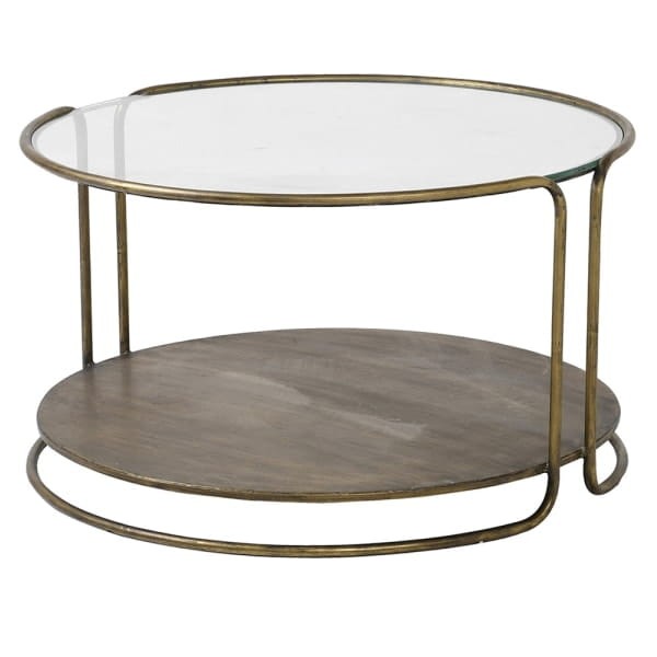 Iron Round Coffee Table 70 cm – Glass Top with Gold Iron Frame