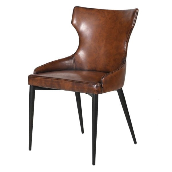 Brown Finchley Dining Chair faux brown leather black steel legs