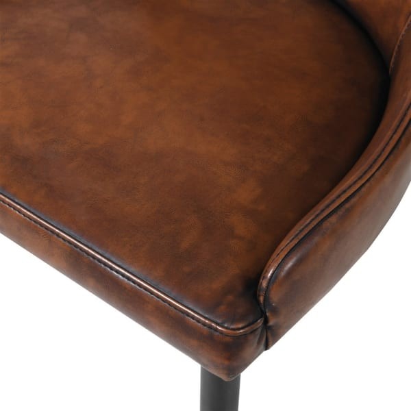 Brown Finchley Dining Chair faux brown leather black steel legs