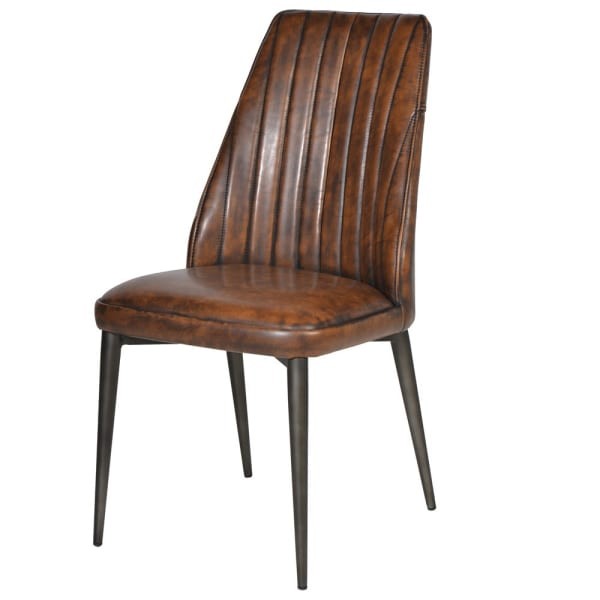 Brown Surrey Dining Chair faux brown leather black steel legs