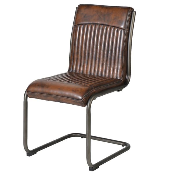 Brown Chester Dining Chair brown faux leather metal steel frame