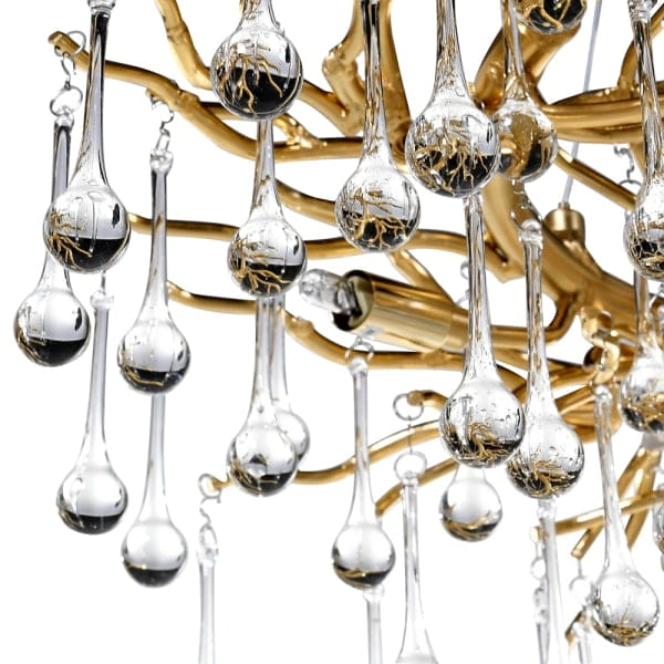 Clear glass drops on a decorative pendant light