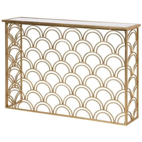 Gold Console Table with Mirrored Glass Top 120 cm