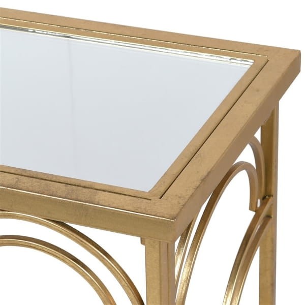 Gold console table with mirrored glass top for hallway or living room