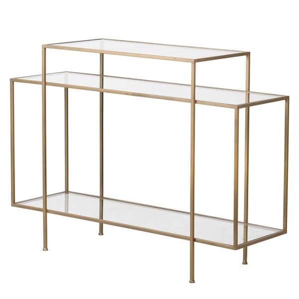 Chesham Tiered Console Table 120 x 90 cm with Gold Iron Frame and Glass Shelves