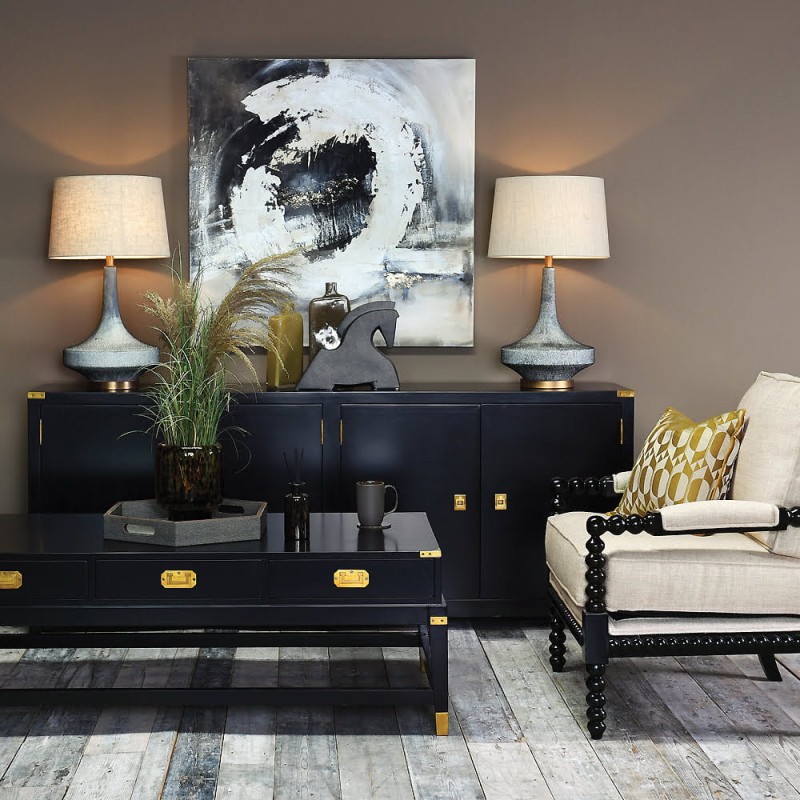 Shire Elegance Black Mahogany & Linen Armchair