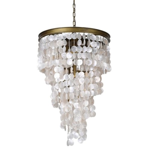 White Shells Chandelier 61x85 cm natural shells gold iron frame