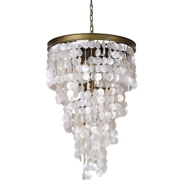 White Shells Chandelier 61 cm natural shells gold iron frame
