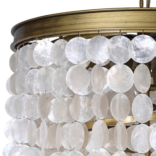 White Shells Chandelier 61 cm natural shells gold iron frame