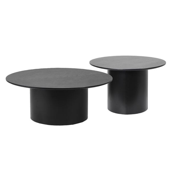 True Black Set of two coffee tables 90 i 60 cm round table black iron