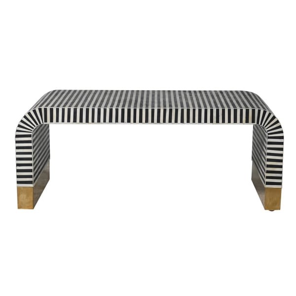 Front view of Muswell 116 cm black and white bone inlay coffee table
