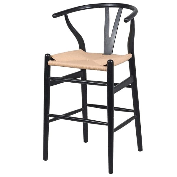 Linton Black kitchen island stool with natural rattan seat