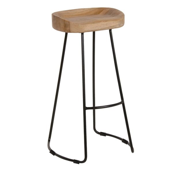 Farmhouse Oak Black 76 cm Bar Stool with Natural Oak Seat and Black Metal Frame