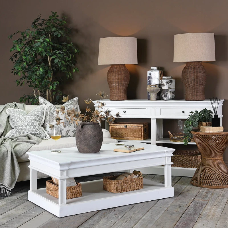 Wilton Oversized Table Lamp 84 cm rattan base light linen shade