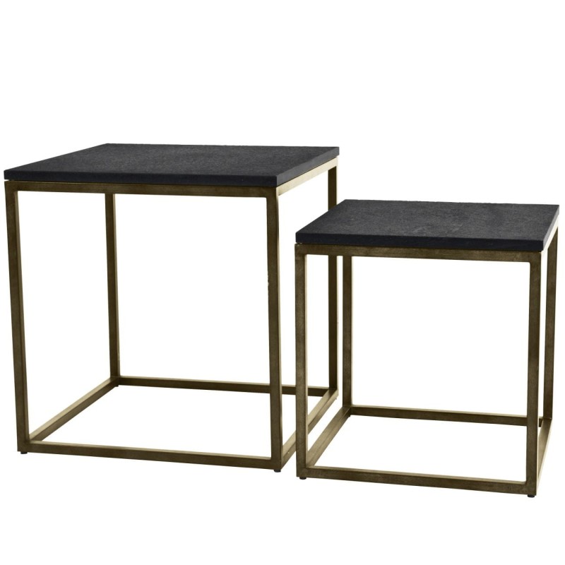 Surrey Antique Side Tables 56x56 cm set of two antique gold frame black tops