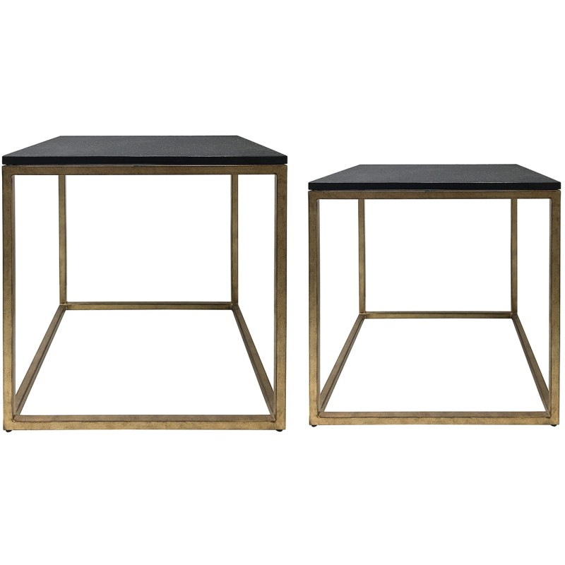 Surrey Antique Side Tables 56x56 cm set of two antique gold frame black tops