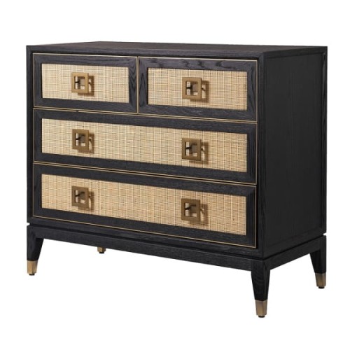 Zelten Black Chest of Drawers 88x100 cm oak iron black and natural rattan