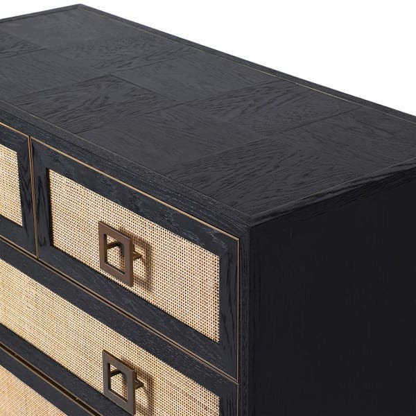 Zelten Black Chest of Drawers 88x100 cm oak iron black and natural rattan
