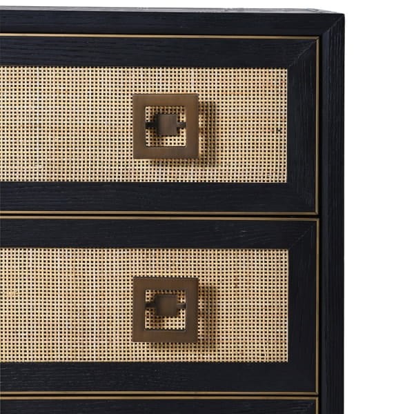 Zelten Black Chest of Drawers 88x100 cm oak iron black and natural rattan