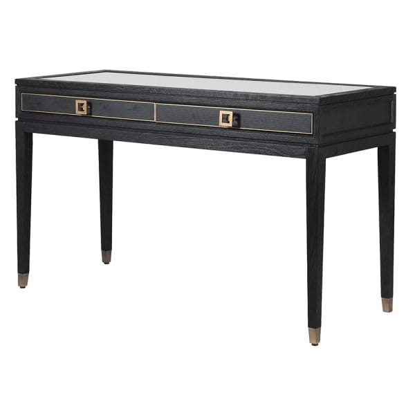 Zelten Black Desk / Dressing table 130x79,5 cm oak rattan glass too two drawers