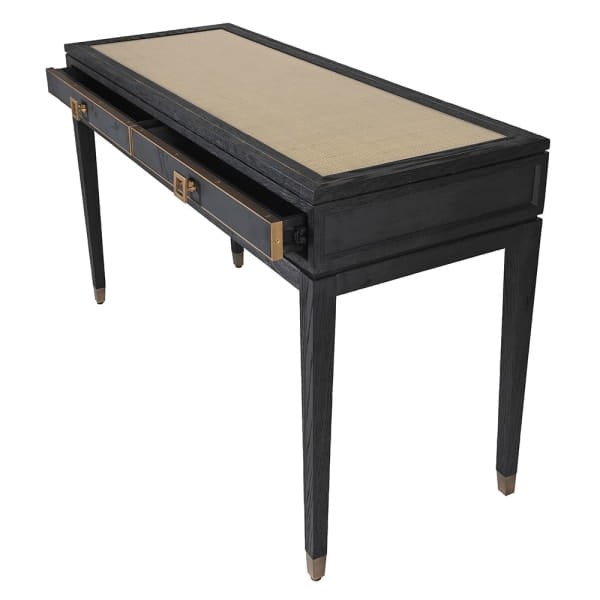 Zelten Black Desk / Dressing table 130x79,5 cm oak rattan glass too two drawers