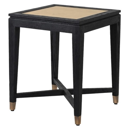Zelten Black Oak Side Table with Glass-Encased Rattan Detailing, 50 x 61.5cm