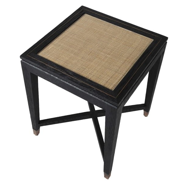 Zelten Black Oak Side Table with Glass-Encased Rattan Detailing, 50 x 61.5cm