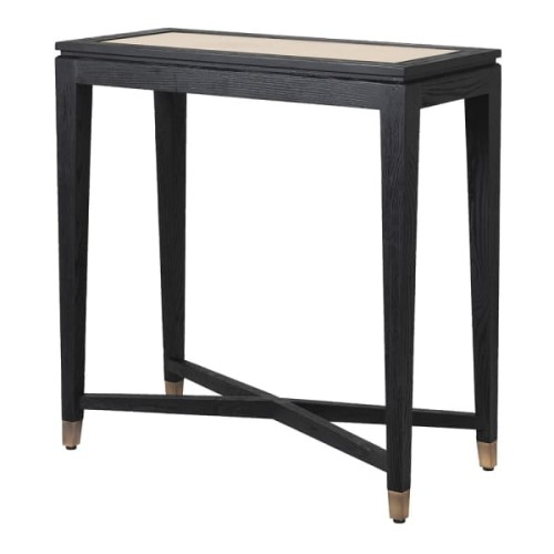 Konsola Zelten Black S 76x79,5 cm dąb rattan za szkłem czarny stolik konsolowy