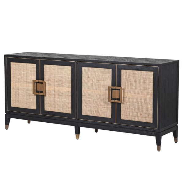 Zelten Black four-door sideboard 193 cm in oak and rattan