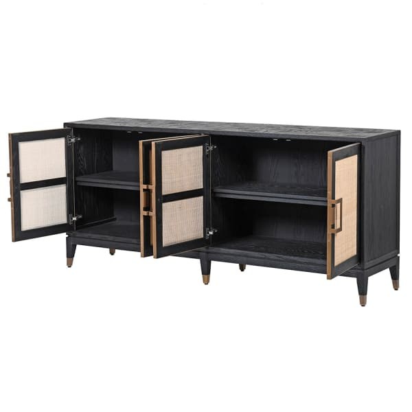 Zelten Black buffet cabinet with brass-toned geometric handles