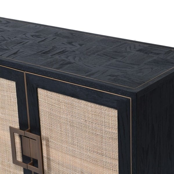 Large black rattan sideboard for an elegant dining room