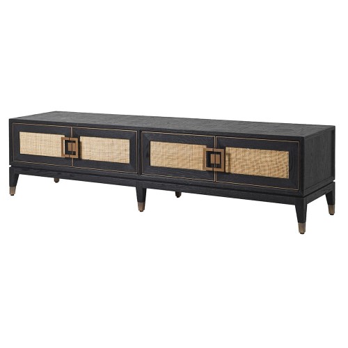 Zelten Black Entertainment Unit 193x50.5 cm 4 Door cabinet oak rattan