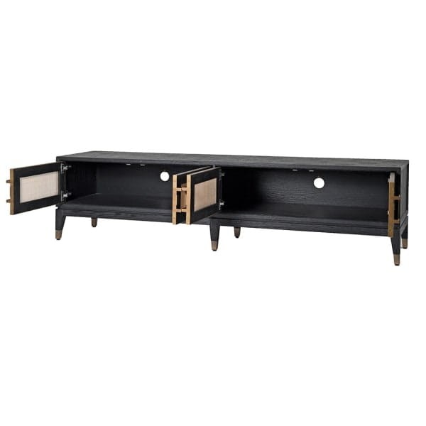 Zelten Black Entertainment Unit 193x50.5 cm 4 Door cabinet oak rattan