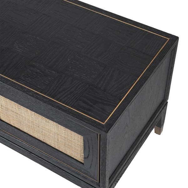 Zelten Black Entertainment Unit 193x50.5 cm 4 Door cabinet oak rattan